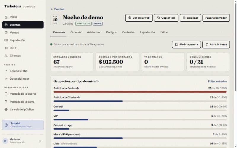 El resumen en vivo de un evento