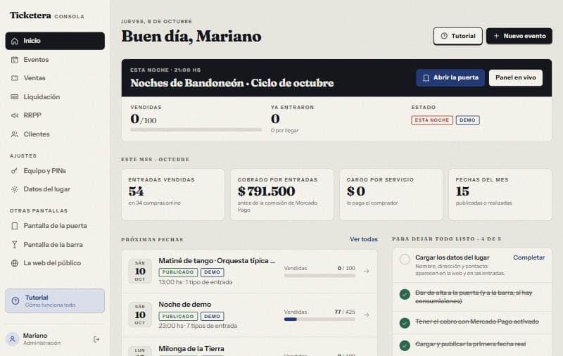 El inicio de la consola con lo de esta noche y las próximas fechas