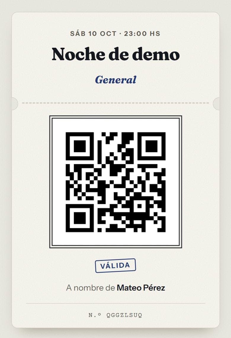 Una entrada con su código QR